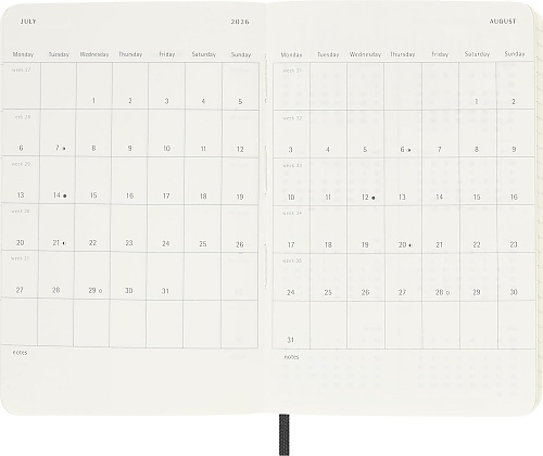 Kalendarz Moleskine 2026 12M rozmiar P (kieszonkowy 9x14 cm) Dzienny Czarny Miękka oprawa (Moleskine Daily Notebook Diary/Planner 2026 Pocket Black Soft Cover) - 8056999274634