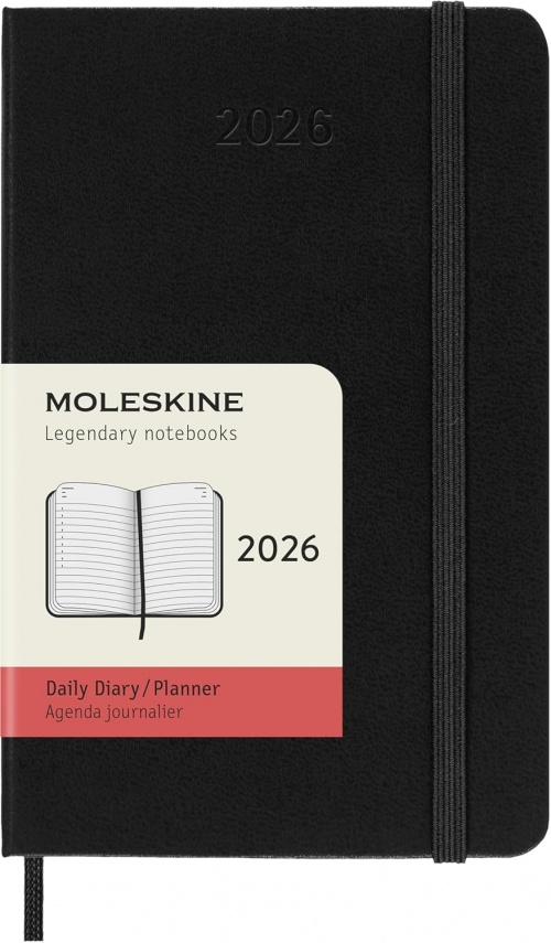 Kalendarz Moleskine 2026 12M rozmiar P (kieszonkowy 9x14 cm) Dzienny Czarny Twarda oprawa (Moleskine Daily Notebook Diary/Planner 2026 Pocket Black Hard Cover) - 8056999274603