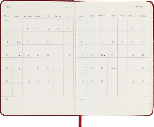 Kalendarz Moleskine 2026 12M rozmiar P (kieszonkowy 9x14 cm) Dzienny Czerwony/Szkarłatny Twarda oprawa (Moleskine Daily Notebook Diary/Planner 2026 Pocket Scarlet Red Hard Cover) - 8056999274610