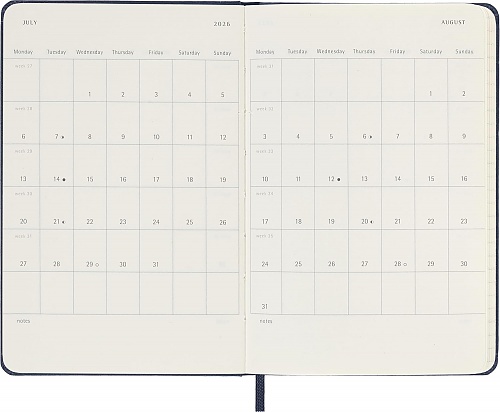 Kalendarz Moleskine 2026 12M rozmiar P (kieszonkowy 9x14 cm) Dzienny Niebieski/Szafirowy Twarda oprawa (Moleskine Daily Notebook Diary/Planner 2026 Pocket Sapphire Blue Hard Cover) - 8056999274597