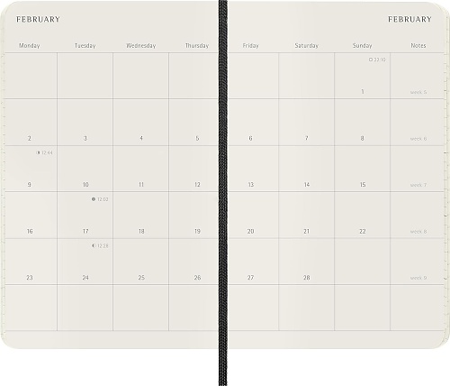 Kalendarz Moleskine 2026 12M rozmiar P (kieszonkowy 9x14 cm) Miesięczny Czarny Miękka oprawa (Moleskine Monthly Diary/Planner 2026 Pocket Black Soft Cover) - 8056999275334