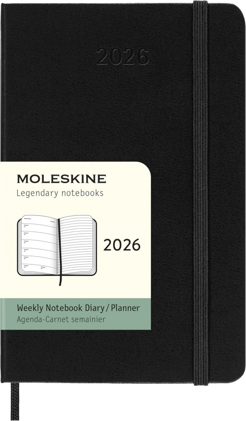 Kalendarz Moleskine 2026 12M rozmiar P (kieszonkowy 9x14 cm) Tygodniowy Czarny Twarda oprawa (Moleskine Weekly Notebook Diary/Planner 2026 Pocket Black Hard Cover) - 8056999274757