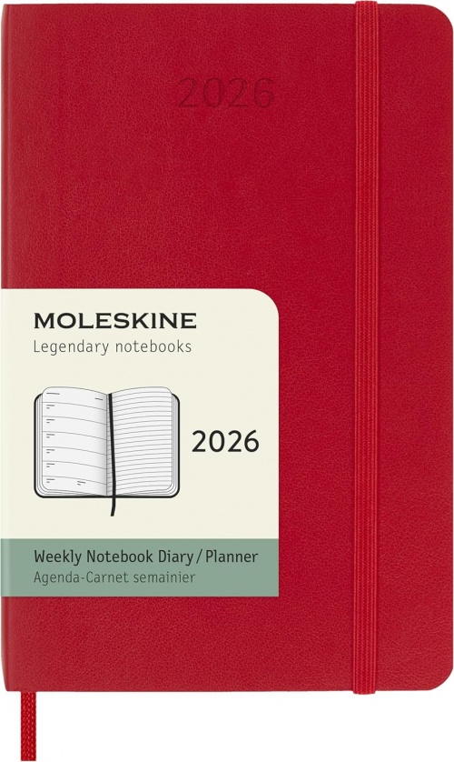 Kalendarz Moleskine 2026 12M rozmiar P (kieszonkowy 9x14 cm) Tygodniowy Czerwony/Szkarłatny Miękka oprawa (Moleskine Weekly Notebook Diary/Planner 2026 Pocket Scarlet Red  Soft Cover) - 8056999275228
