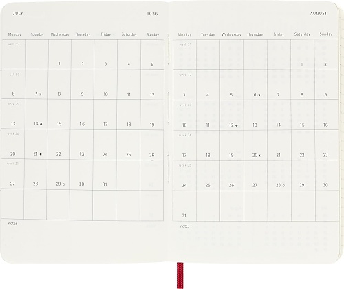Kalendarz Moleskine 2026 12M rozmiar P (kieszonkowy 9x14 cm) Tygodniowy Czerwony/Szkarłatny Miękka oprawa (Moleskine Weekly Notebook Diary/Planner 2026 Pocket Scarlet Red  Soft Cover) - 8056999275228