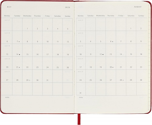 Kalendarz Moleskine 2026 12M rozmiar P (kieszonkowy 9x14 cm) Tygodniowy Czerwony/Szkarłatny Twarda oprawa (Moleskine Weekly Notebook Diary/Planner 2026 Pocket Scarlet Red Hard Cover) - 8056999274764