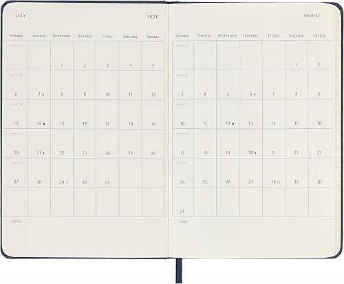 Kalendarz Moleskine 2026 12M rozmiar P (kieszonkowy 9x14 cm) Tygodniowy Niebieski/Szafirowy Twarda oprawa (Moleskine Weekly Notebook Diary/Planner 2026 Pocket Sapphire Blue Hard Cover) - 8056999274740