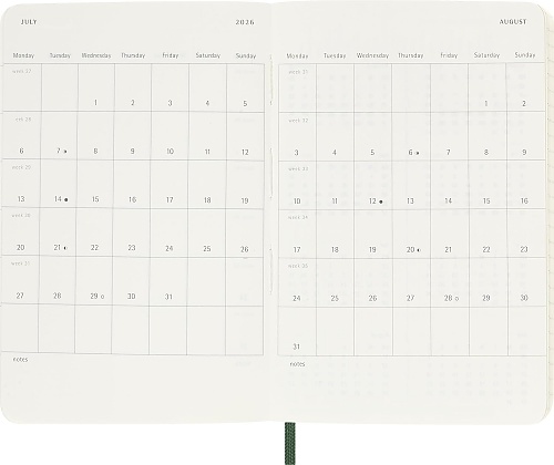 Kalendarz Moleskine 2026 12M rozmiar P (kieszonkowy 9x14 cm) Tygodniowy Zielony Mirt Miękka oprawa (Moleskine Weekly Notebook Diary/Planner 2026 Pocket Myrtle Green Soft Cover) - 8056999275556