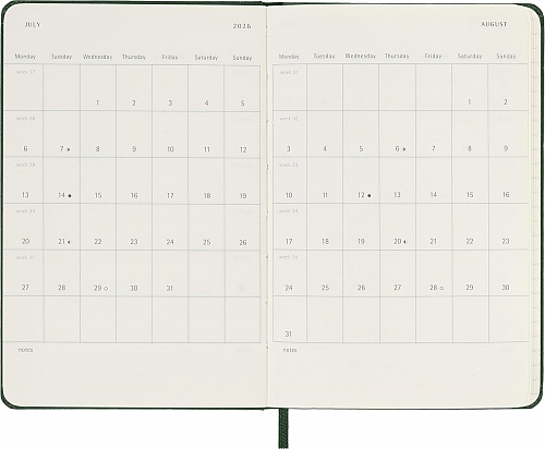Kalendarz Moleskine 2026 12M rozmiar P (kieszonkowy 9x14 cm) Tygodniowy Zielony Mirt Twarda oprawa (Moleskine Weekly Notebook Diary/Planner 2026 Pocket Myrtle Green Hard Cover) - 8056999275549