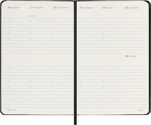 Kalendarz Moleskine 2026 12M rozmiar P (kieszonkowy 9x14 cm) Wertykalny Tygodniowy Czarny Twarda oprawa (Moleskine Weekly Vertical Diary/Planner 2026 Pocket Black Hard Cover) - 8056999275310
