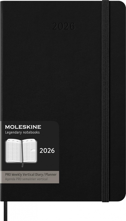 Kalendarz Moleskine 2026 12M PRO rozmiar L (duży 13x21 cm) Wertykalny Tygodniowy Czarny Twarda oprawa (Moleskine Weekly Vertical 2026 PRO Planner Large Black Hard Cover) - 8056999274658