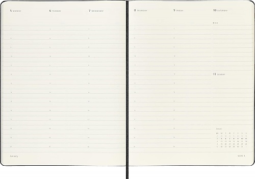 Kalendarz Moleskine 2026 12M PRO rozmiar XL (bardzo duży 19x25 cm) Wertykalny Tygodniowy Czarny Twarda oprawa (Moleskine Weekly Vertical 2026 PRO Planner Extra Large Black Hard Cover) - 8056999274665