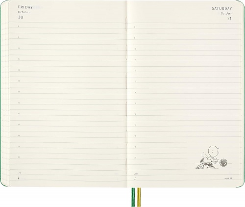 Kalendarz Moleskine 2026 12M Fistaszki Peanuts Charlie i Snoopy rozmiar L (duży 13x21 cm) Dzienny Zielony Twarda oprawa (Moleskine Limited Edition Peanuts Daily Notebook/Planner 2026 Large Green Hard Cover) - 8056999277154