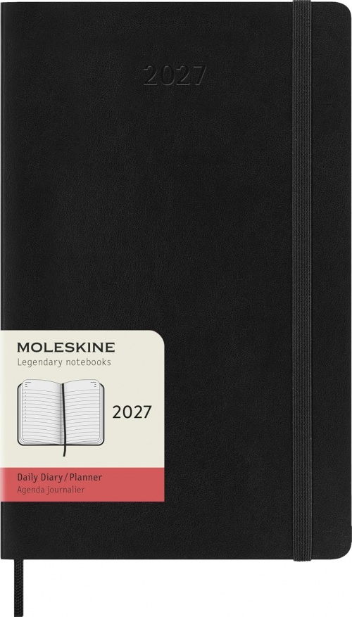 Kalendarz Moleskine 2027 12M rozmiar L (duży 13x21 cm) Dzienny Czarny Miękka oprawa (Moleskine Daily Notebook Diary/Planner 2027 Large Black Soft Cover) - 8056999279394