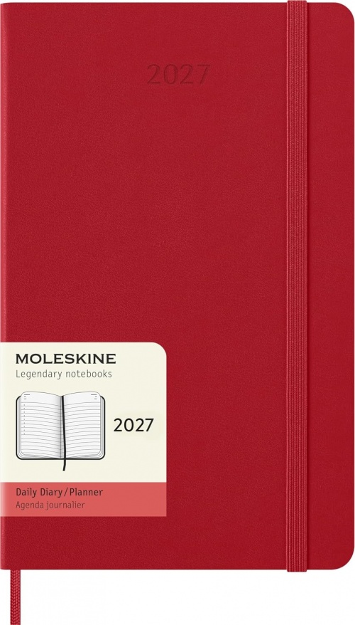 Kalendarz Moleskine 2027 12M rozmiar L (duży 13x21 cm) Dzienny Czerwony/Szkarłatny Twarda oprawa (Moleskine Daily Notebook Diary/Planner 2027 Large Scarled Red Hard Cover) - 8056999279370