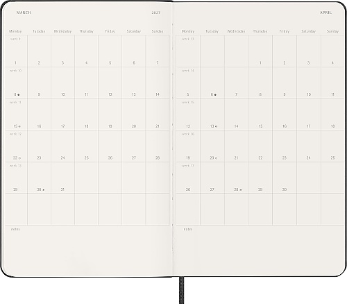 Kalendarz Moleskine 2027 12M rozmiar L (duży 13x21 cm) Horyzontalny Tygodniowy Czarny Twarda oprawa (Moleskine Weekly Horizontal Notebook Diary/Planner 2027 Large Black Hard Cover) - 8056999279677