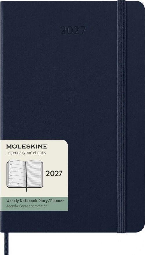 Kalendarz Moleskine 2027 12M rozmiar L (duży 13x21 cm) Tygodniowy Niebieski/ Szafirowy Twarda oprawa (Moleskine Weekly Notebook Diary/Planner 2027 Large Sapphire Blue Hard Cover) - 8056999279493