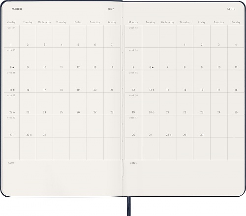 Kalendarz Moleskine 2027 12M rozmiar L (duży 13x21 cm) Tygodniowy Niebieski/ Szafirowy Twarda oprawa (Moleskine Weekly Notebook Diary/Planner 2027 Large Sapphire Blue Hard Cover) - 8056999279493
