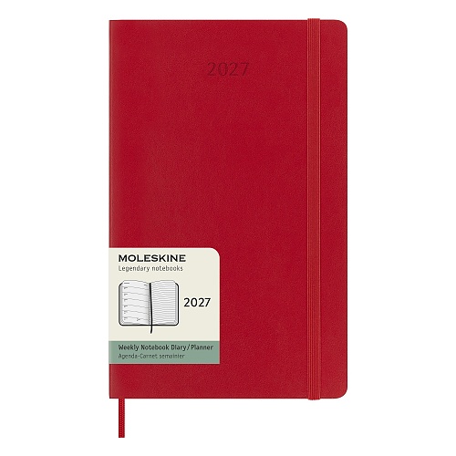 Kalendarz Moleskine 2027 12M rozmiar L (duży 13x21 cm) Tygodniowy Czerwony/ Szkarłatny Miękka oprawa (Moleskine Weekly Notebook Diary/Planner 2027 Large Scarlet Red Soft Cover) - 8056999279554