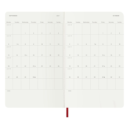 Kalendarz Moleskine 2027 12M rozmiar L (duży 13x21 cm) Tygodniowy Czerwony/ Szkarłatny Miękka oprawa (Moleskine Weekly Notebook Diary/Planner 2027 Large Scarlet Red Soft Cover) - 8056999279554