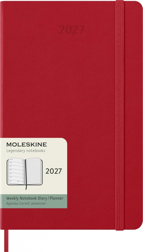Kalendarz Moleskine 2027 12M rozmiar L (duży 13x21 cm) Tygodniowy Czerwony/ Szkarłatny Twarda oprawa (Moleskine Weekly Notebook Diary/Planner 2027 Large Scarlet Red Hard Cover) - 8056999279516