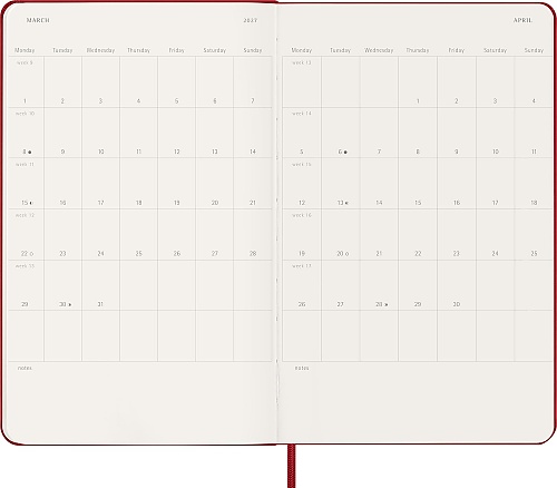 Kalendarz Moleskine 2027 12M rozmiar L (duży 13x21 cm) Tygodniowy Czerwony/ Szkarłatny Twarda oprawa (Moleskine Weekly Notebook Diary/Planner 2027 Large Scarlet Red Hard Cover) - 8056999279516
