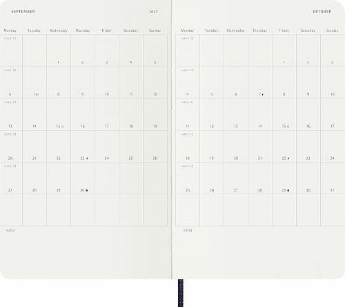 Kalendarz Moleskine 2027 12M rozmiar L (duży 13x21 cm) Tygodniowy Niebieski/ Szafirowy Miękka oprawa (Moleskine Weekly Notebook Diary/Planner 2027 Large Sapphire Blue Soft Cover) - 8056999279523