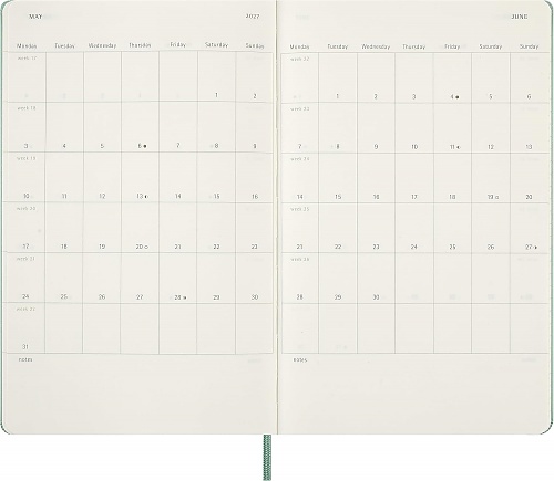 Kalendarz Moleskine 2027 12M rozmiar L (duży 13x21 cm) Tygodniowy Szałwiowa Zieleń Twarda oprawa (Moleskine Weekly Notebook Diary/Planner 2027 Large Sage Green Hard Cover) - 8056999279165