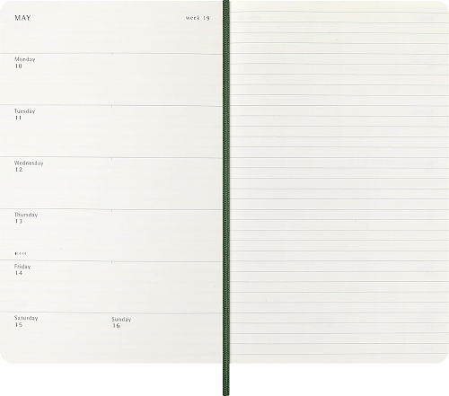Kalendarz Moleskine 2027 12M rozmiar L (duży 13x21 cm) Tygodniowy Zielony Mirt Miękka oprawa (Moleskine Weekly Notebook Diary/Planner 2027 Large Myrtle Green Soft Cover) - 8056999279950