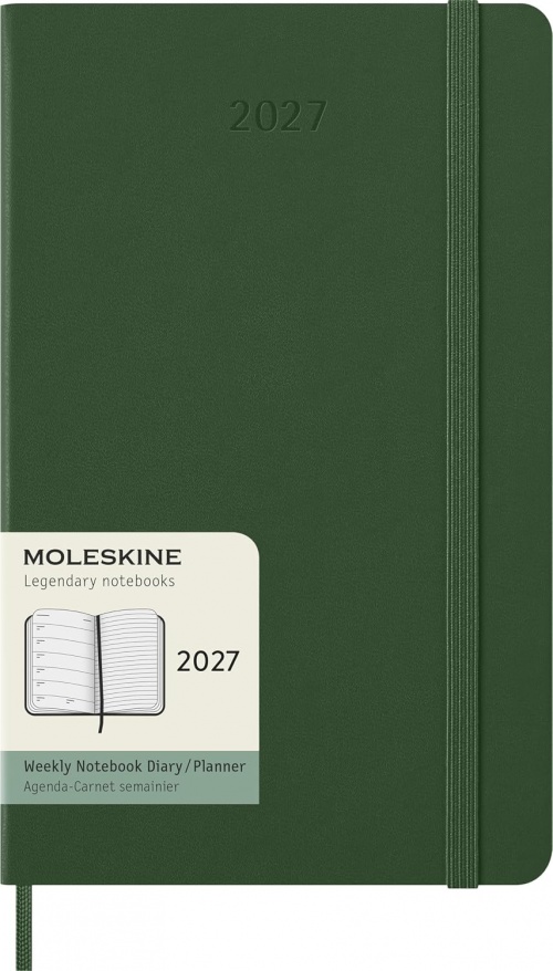 Kalendarz Moleskine 2027 12M rozmiar L (duży 13x21 cm) Tygodniowy Zielony Mirt Twarda oprawa (Moleskine Weekly Notebook Diary/Planner 2027 Large Myrtle Green Hard Cover) - 8056999279943
