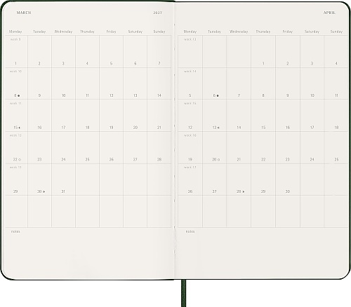 Kalendarz Moleskine 2027 12M rozmiar L (duży 13x21 cm) Tygodniowy Zielony Mirt Twarda oprawa (Moleskine Weekly Notebook Diary/Planner 2027 Large Myrtle Green Hard Cover) - 8056999279943
