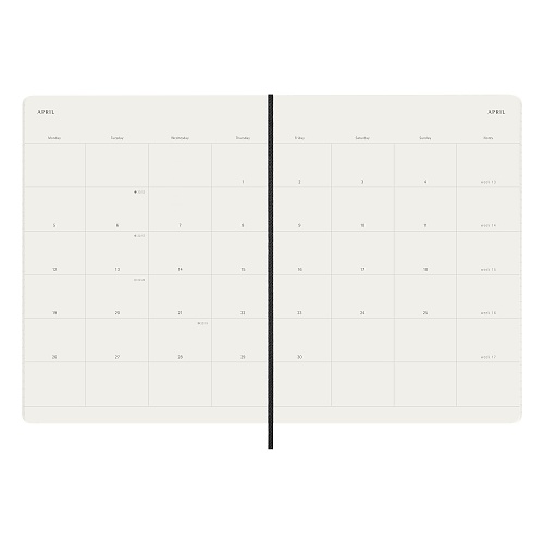 Kalendarz Moleskine 2027 12M rozmiar XL (bardzo duży 19x25 cm) Miesięczny Czarny Miękka oprawa (Moleskine Monthly Diary/Planner 2027 Extra Large Black Soft Cover) - 8056999279745
