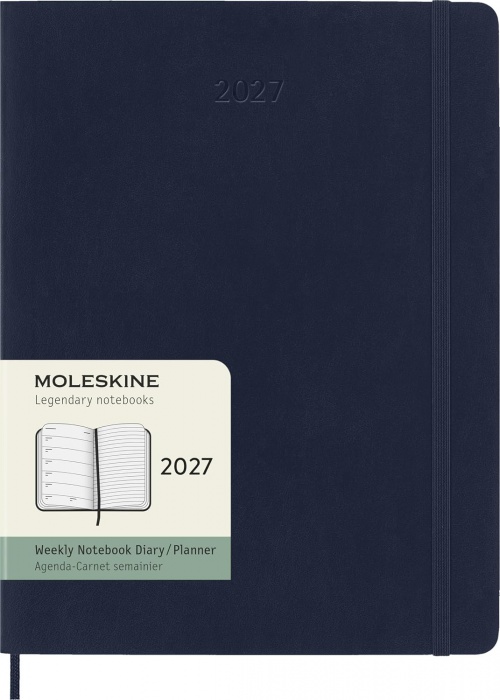 Kalendarz Moleskine 2027 12M rozmiar XL (bardzo duży 19x25 cm) Tygodniowy Niebieski Szafirowy Miękka oprawa (Moleskine Weekly Notebook Diary/Planner 2027 Extra Large Sapphire Blue Soft Cover) - 8056999279646