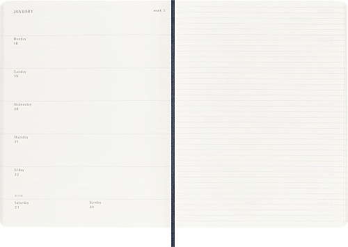 Kalendarz Moleskine 2027 12M rozmiar XL (bardzo duży 19x25 cm) Tygodniowy Niebieski Szafirowy Miękka oprawa (Moleskine Weekly Notebook Diary/Planner 2027 Extra Large Sapphire Blue Soft Cover) - 8056999279646