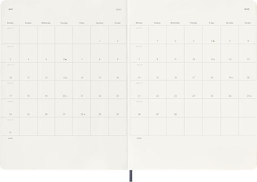 Kalendarz Moleskine 2027 12M rozmiar XL (bardzo duży 19x25 cm) Tygodniowy Niebieski Szafirowy Miękka oprawa (Moleskine Weekly Notebook Diary/Planner 2027 Extra Large Sapphire Blue Soft Cover) - 8056999279646