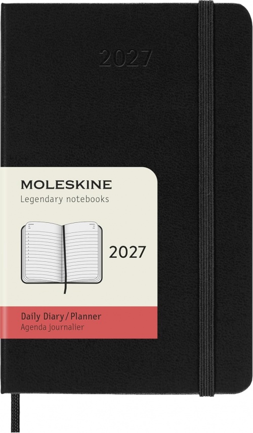 Kalendarz Moleskine 2027 12M rozmiar P (kieszonkowy 9x14 cm) Dzienny Czarny Twarda oprawa (Moleskine Daily Notebook Diary/Planner 2027 Pocket Black Hard Cover) - 8056999279424
