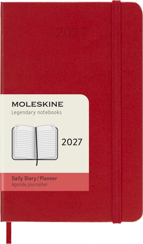 Kalendarz Moleskine 2027 12M rozmiar P (kieszonkowy 9x14 cm) Dzienny Czerwony/Szkarłatny Twarda oprawa (Moleskine Daily Notebook Diary/Planner 2027 Pocket Scarlet Red Hard Cover) - 8056999279431