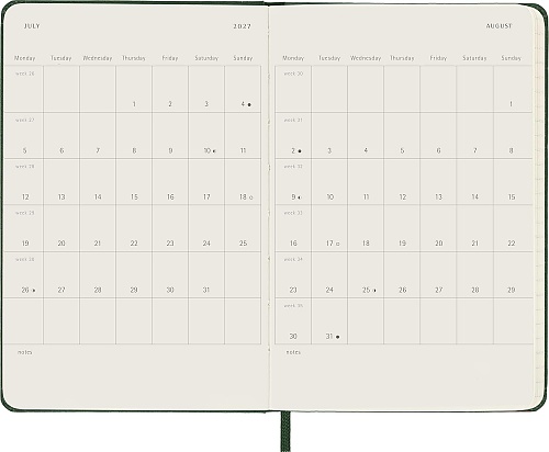 Kalendarz Moleskine 2027 12M rozmiar P (kieszonkowy 9x14 cm) Dzienny Zielony Mirt Twarda oprawa (Moleskine Daily Notebook Diary/Planner 2027 Pocket Myrtle Green Hard Cover) - 8056999279981