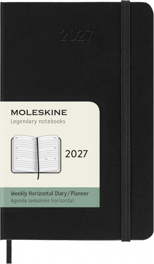 Kalendarz Moleskine 2027 12M rozmiar P (kieszonkowy 9x14 cm) Horyzontalny Tygodniowy Czarny Twarda oprawa (Moleskine Weekly Horizontal Diary/Planner 2027 Pocket Black Hard Cover) - 8056999279707