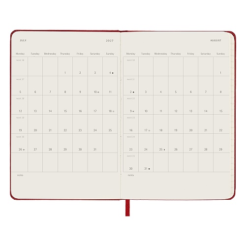 Kalendarz Moleskine 2027 12M rozmiar P (kieszonkowy 9x14 cm) Tygodniowy Czerwony/Szkarłatny Twarda oprawa (Moleskine Weekly Notebook Diary/Planner 2027 Pocket Scarlet Red Hard Cover) - 8056999279585