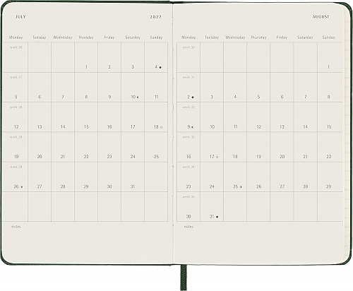 Kalendarz Moleskine 2027 12M rozmiar P (kieszonkowy 9x14 cm) Tygodniowy Zielony Mirt Twarda oprawa (Moleskine Weekly Notebook Diary/Planner 2027 Pocket Myrtle Green Hard Cover) - 8056999279967