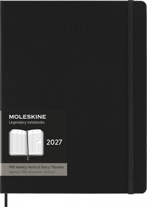 Kalendarz Moleskine 2027 12M PRO rozmiar XL (bardzo duży 19x25 cm) Wertykalny Tygodniowy Czarny Twarda oprawa (Moleskine Weekly Vertical 2027 PRO Planner Extra Large Black Hard Cover) - 8056999279486