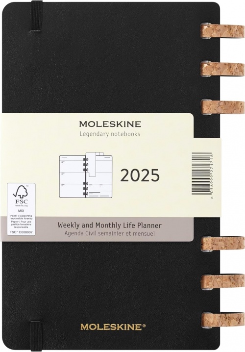 Kalendarz Moleskine 2025 12M rozmiar L (duży 13x21 cm) na Spirali Tygodniowy i Miesięczny Czarny Twarda oprawa (Moleskine Weekly and Monthly Planner 2025 Large Remake Midnight Hard Cover) - 8056999271718