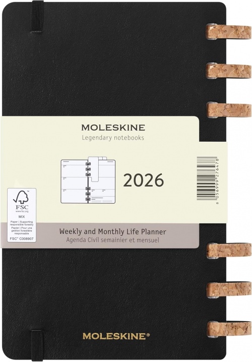 Kalendarz Moleskine 2026 12M rozmiar L (duży 13x21 cm) na Spirali Tygodniowy i Miesięczny Czarny Miękka oprawa (Moleskine Weekly and Monthly Planner 2026 Large Remake Midnight Soft Cover) - 8056999276478