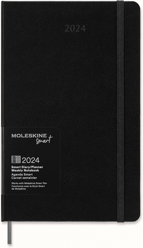 Kalendarz Inteligentny 2024 12M Moleskine Smart do Pióra Smart Pen rozmiar L (duży 13x21 cm) Tygodniowy Czarny Twarda oprawa (Moleskine Smart Planner 2024 Weekly 12-Month Large Black Hard Cover) - 8056598857269