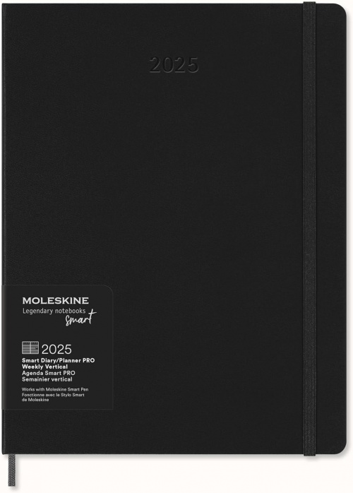 Kalendarz Inteligentny 2025 12M Moleskine Smart do Pióra Smart Pen rozmiar XL (bardzo duży 19x25 cm) Wertykalny Tygodniowy Czarny Twarda oprawa (Moleskine Smart Planner 2025 Vertical Weekly 12-Month Large Black Hard Cover) - 8056999271282