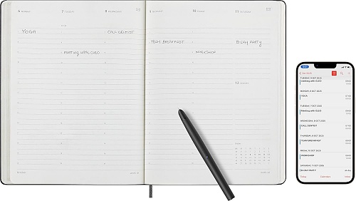 Kalendarz Inteligentny 2025 12M Moleskine Smart do Pióra Smart Pen rozmiar XL (bardzo duży 19x25 cm) Wertykalny Tygodniowy Czarny Twarda oprawa (Moleskine Smart Planner 2025 Vertical Weekly 12-Month Large Black Hard Cover) - 8056999271282