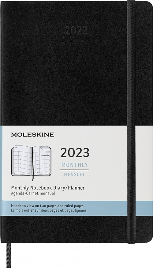 Kalendarz Moleskine 2023 12M rozmiar L (duży 13x21 cm) Miesięczny Czarny Miękka oprawa (Moleskine Monthly Diary/Planner 2023 Large Black Soft Cover) - 8056420859997