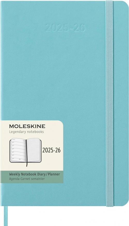 Kalendarz Moleskine 2025-2026 18-miesięczny rozmiar L (duży 13x21 cm) Tygodniowy Niebieski Akwamaryna Twarda oprawa (Moleskine Weekly Notebook Diary/Planner 2025/2026 Large Hard Aquamarine Cover) - 8056999276393
