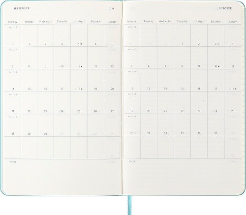 Kalendarz Moleskine 2025-2026 18-miesięczny rozmiar L (duży 13x21 cm) Tygodniowy Niebieski Akwamaryna Twarda oprawa (Moleskine Weekly Notebook Diary/Planner 2025/2026 Large Hard Aquamarine Cover) - 8056999276393