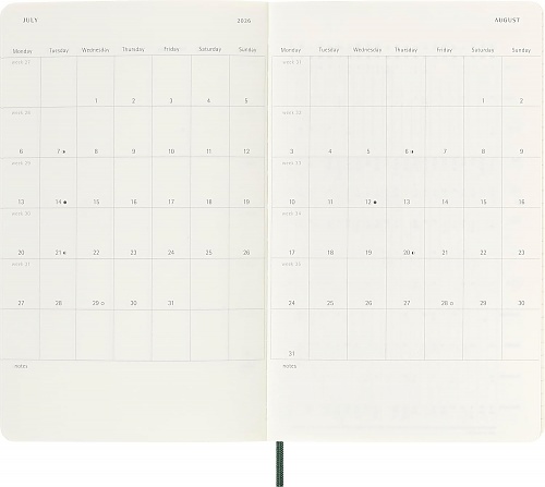 Kalendarz Moleskine 2025-2026 18-miesięczny rozmiar L (duży 13x21 cm) Tygodniowy Zielony Mirt Miękka oprawa (Moleskine Classic 18 Month 2025/26 Weekly Planner Soft Cover Large Myrtle Green) - 8056999275600